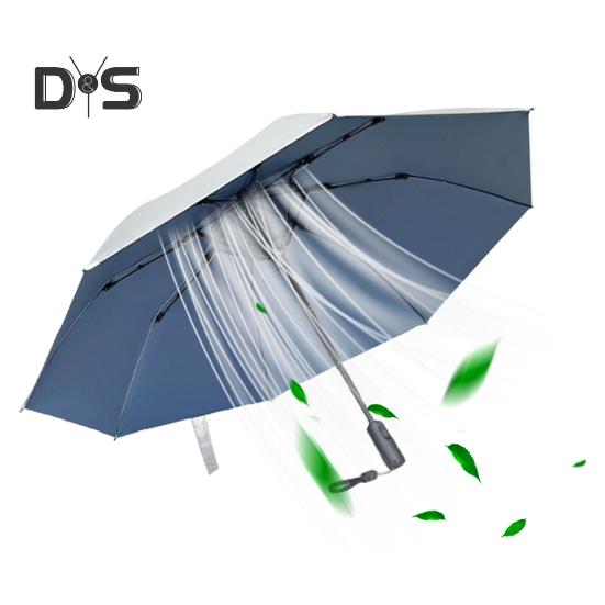 Folding Umbrella with Fan USB Rechargeable UV Sun Protection Tri-fold Umbrella Portable Waterproof Windproof Summer Outdoor Sun Rain Umbrella