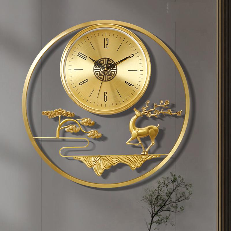 Modern Chinese Style Brass Wall Clock Luxury Living Room Foyer Decor High-End Golden Wall Clock