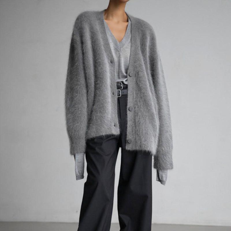 Feminino Outono Inverno Malha Grossa Cashmere Lã Chique Gola V Simples Trespassado Manga Longa Suéter Feminino Commute Jaqueta