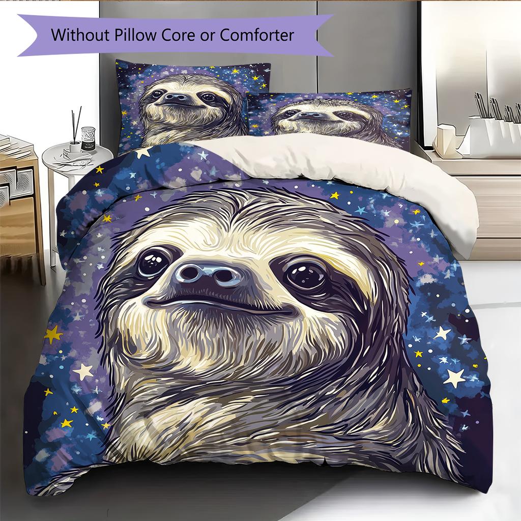 Black Sloth Pattern Bedding Home Decoration Birthday Gift (1 * Duvet Cover + 2 * Pillowcase, Without Core)