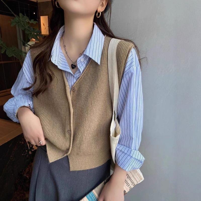 Retro simple knitted vest vest women's casual versatile spring new sleeveless vest sweater jacket
