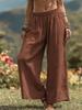 2026 Spring-Summer Women's Solid Color Casual Wide-Leg Pants - Loose, Side Pocket, Elastic Waist, Cotton Linen