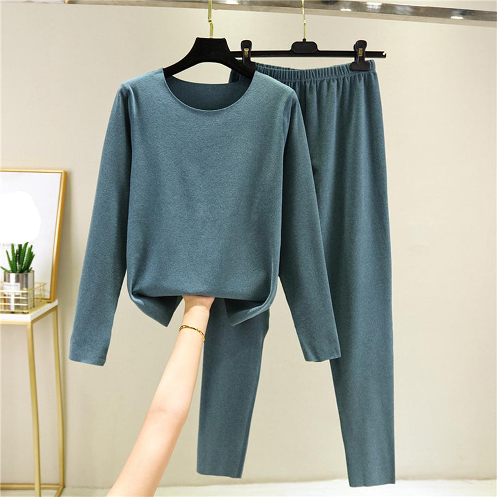 Ladies' Casual And Comfortable Long Sleeved Solid Color With Thick Velvet Sleepwear And Warm Pants Set
