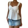 Summer Knitted Fabric Drawstring Wide Shoulder Strap Vest Top Women's Top Trendy White Eyelet Embroidery Camisole Top