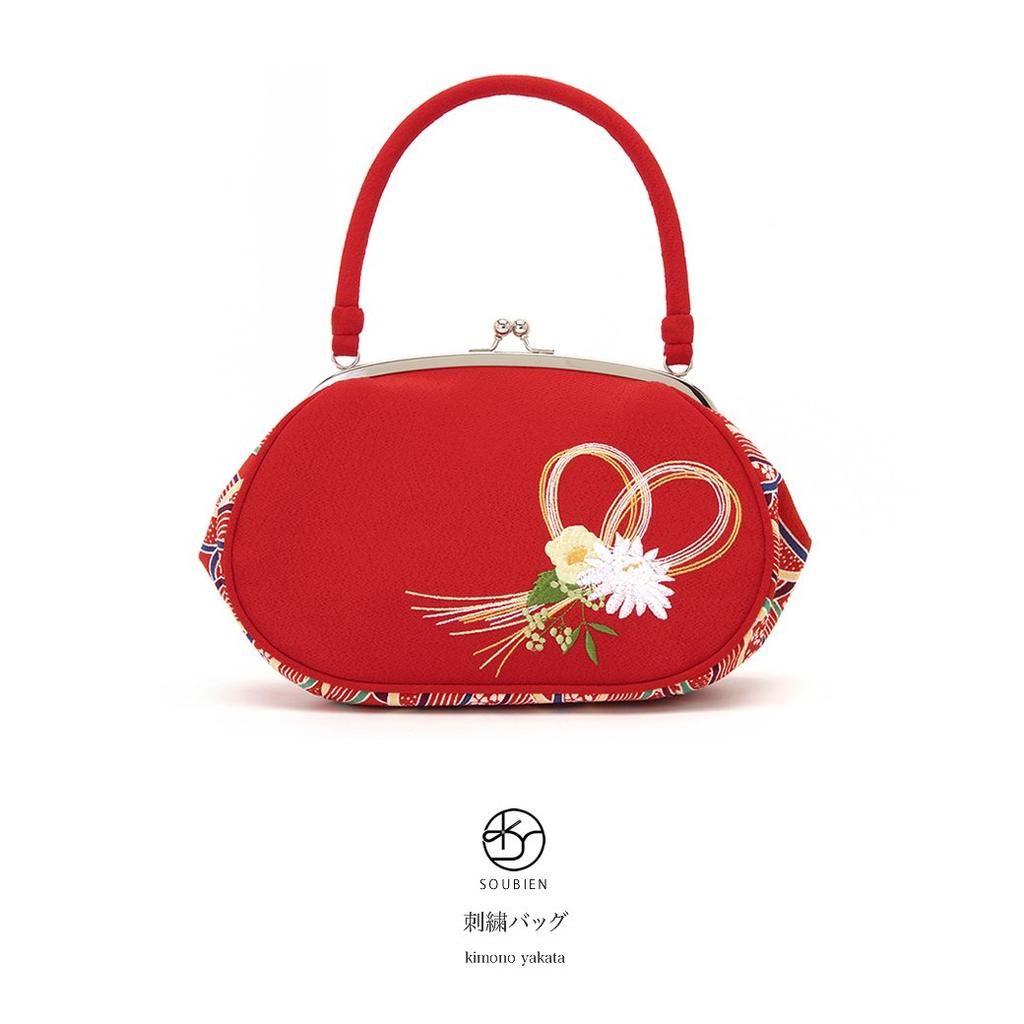 Clasp Bag Red Chrysanthemum Camellia Flower Mizuhiki Embroidery Qinghai Wave Crepe Crepe Retro Handbag Casual For Coming of Age For For Graduation For