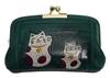Hasegawa Cowhide Leather Clasp Made In Green Maneki-neko Yodogawa-dyed Archaic-dyed Wallet, Japan,