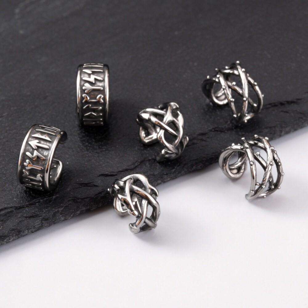 Vintage Punk Viking Clip Earrings for Men Boys,Anti Allergy Stainless Steel No Pierced Ear Bone Cuff,Birthday Father Gift