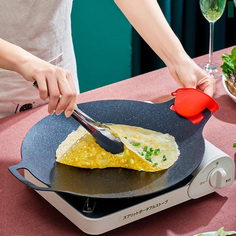 Padella per grigliare Coreana Rotonda Antiaderente Piastra per Barbecue da Esterno Viaggio Campeggio Padella per friggere Piastra per Uso Domestico Accessori per Barbecue