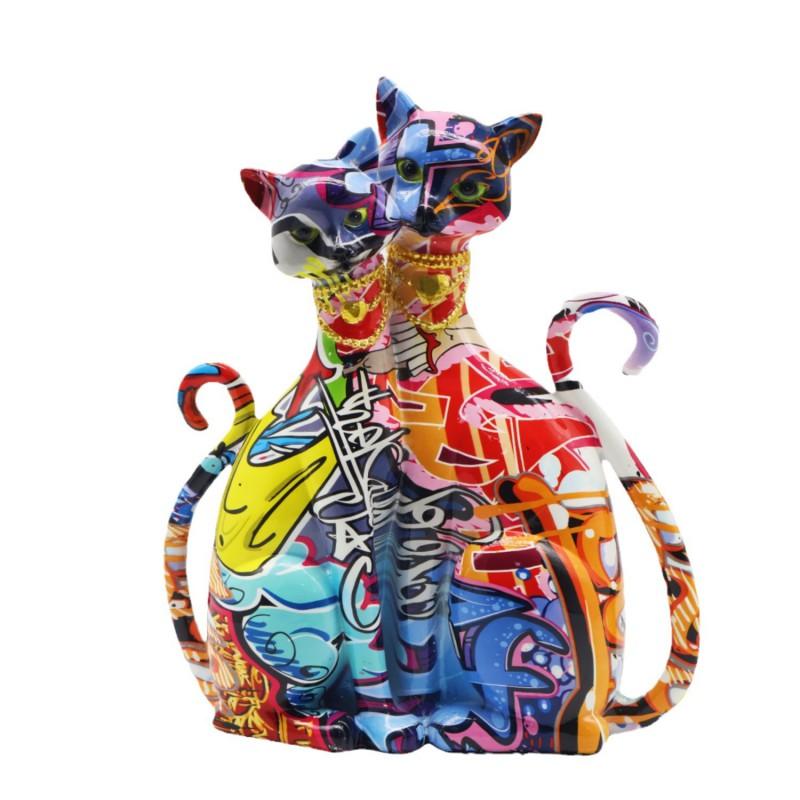 Nordic Style Graffiti Cat Figurine Resin Decor Living Room Home Office Gift