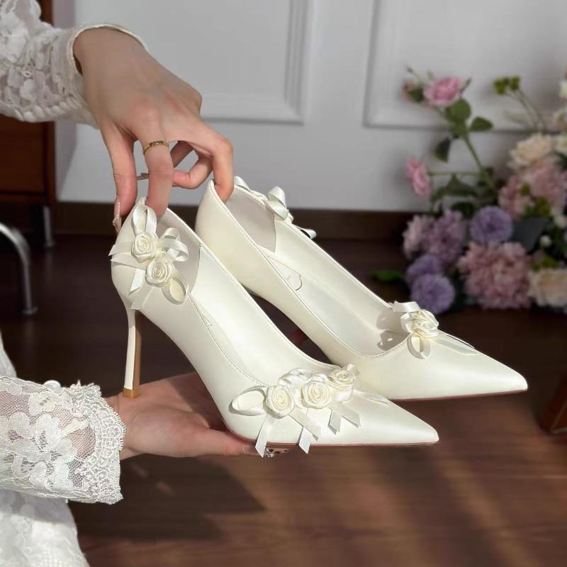 Pointed wedding shoes women's shoes new main wedding dress high heels wedding shoes bridesmaid shoes flower engagement shoes