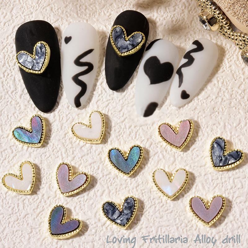10Pcs 3D Heart Nail Charms Jewellery Decoration Fashion Kawaii Nails Art Classic Jewellery Design Metal DIY Accessories