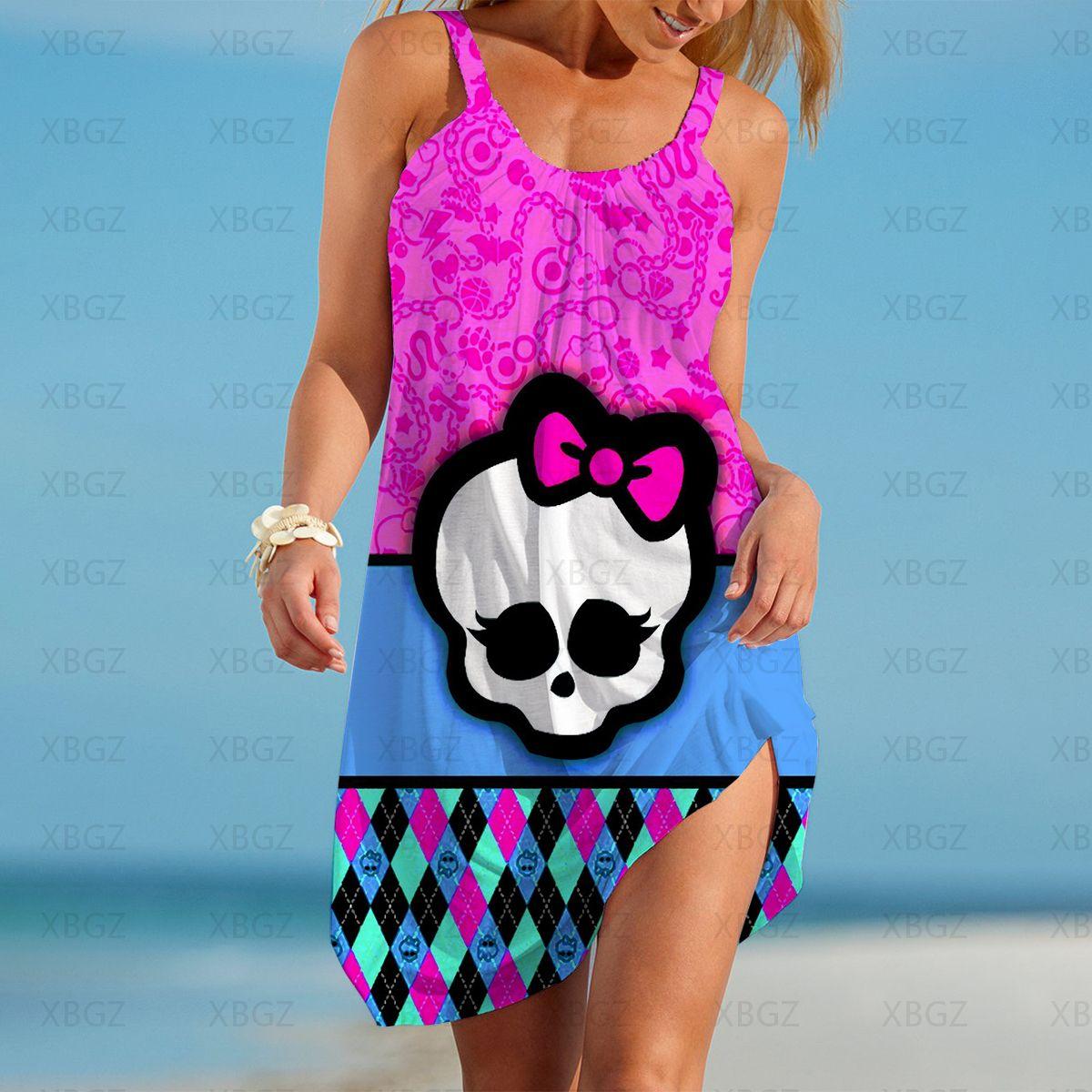 

Женское платье Топ Женский слинг Летние платья без рукавов для вечеринок 3D цифровая печать 2024 Сексуальный череп Цветок Бохо Пляж Готика 5XL