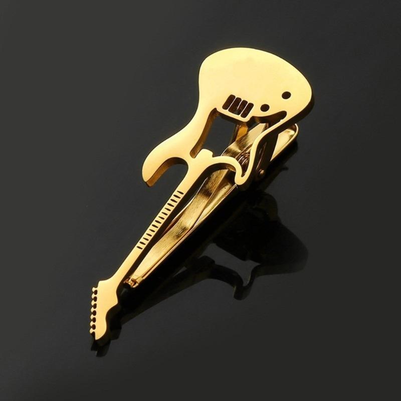 Creative Metal Punk Guitar Tie Clip Instrument Music Note Tie Pin Piano Key Necktie Buckle for Men's Necktie Accessories