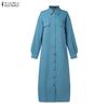 ZANZEA Women Casual Turn Down Collar Loose Long Sleeve Shirt Dress