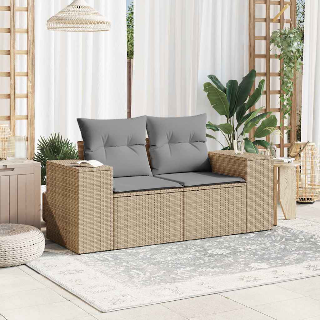Vidaxl Garden Sofa With Cushions, 2-Seater, Beige, Poly Rattan