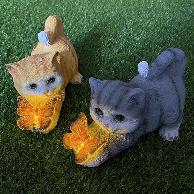 Butterfly Cats Statue Garden Ornament Solar Light Lawn Decors Home Yard Statue Festival Resin Figurine