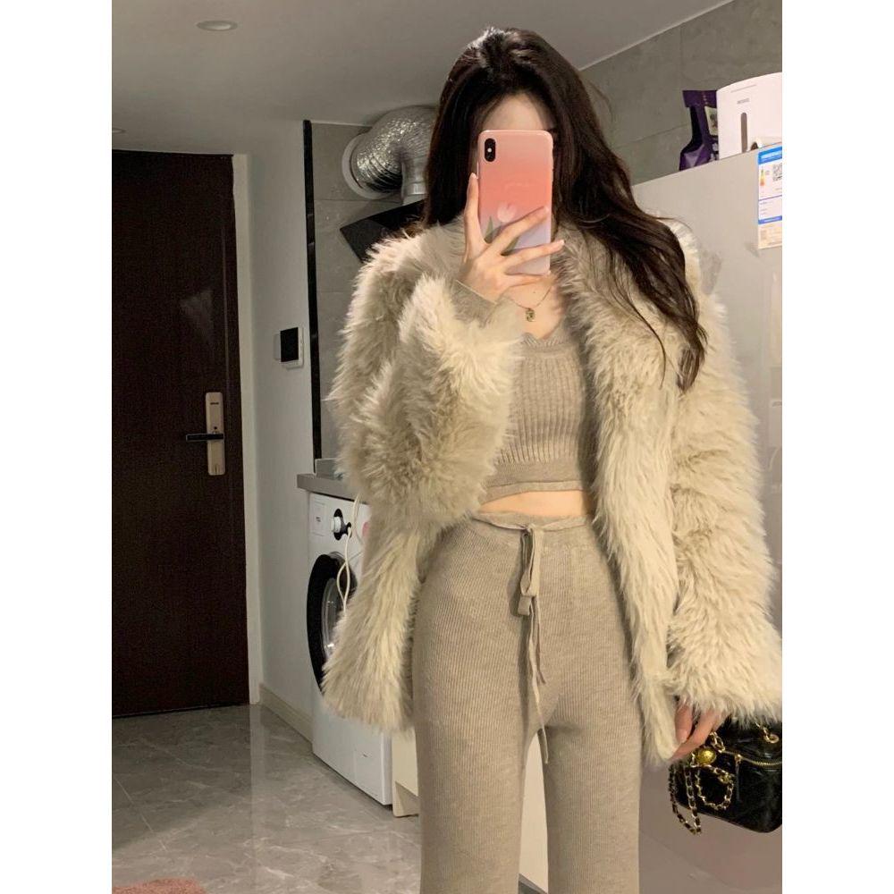 Petite Salt Style: Spicy Girl Knit Set – Autumn/Winter Two-Piece with Wide-Leg Pants