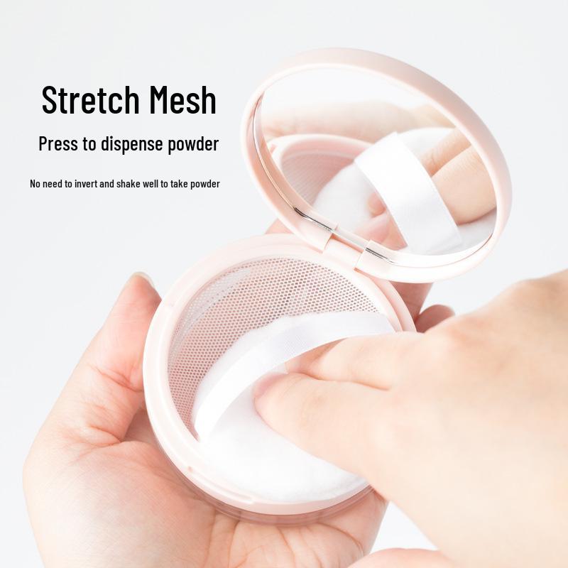 Portable Refillable Powder Compact with Mesh for Setting, Blush, and Talcum