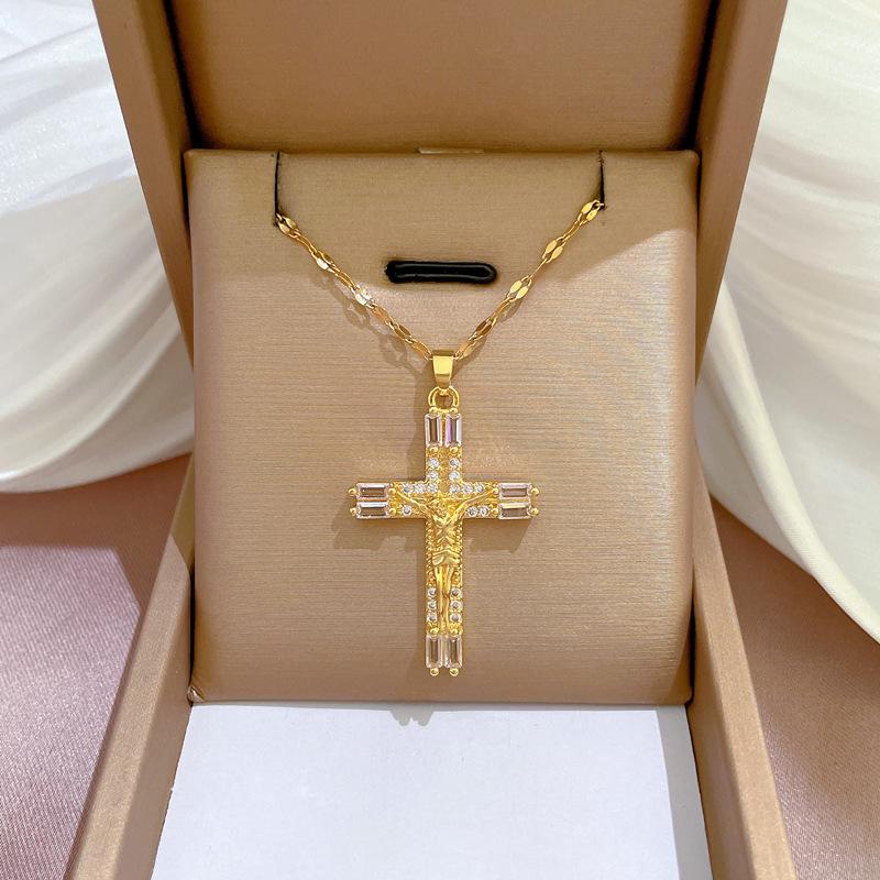 Titanium Steel Micro-Inlaid Gold Plated Women's Lucky Bead Necklace - Trendy Clavicle Chain Accessory