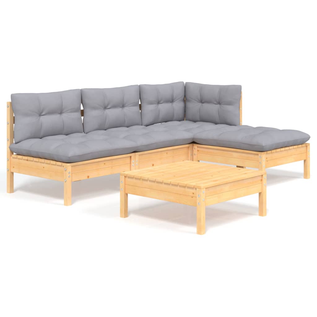 Vidaxl 5-Cz. Garden Lounge Set, Grey Cushions, Pine