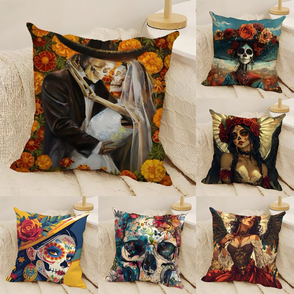Festival Day Of The Dead Art 4 Pillow Case Linen Cushion Covers For Decorative Sofa Home Pillows Case Car Chair Pillows Cases