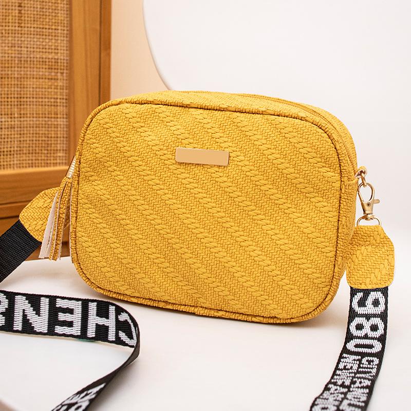New embossed iron sheet ribbon messenger small square bag casual simple cosmetic bag mobile phone bag