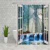 Autumn Outdoor Nature Scenery Shower Curtains Waterfall Forest Pine Tree Window View Fall Landscape Bathroom Decor Polyester