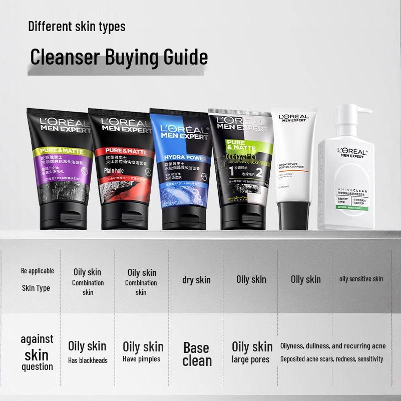 L'Oréal Men's Charcoal Oil Control Reinigingscrème - Tegen Zwarte Prikkers & Hydraterend voor Droge/Vette Huid