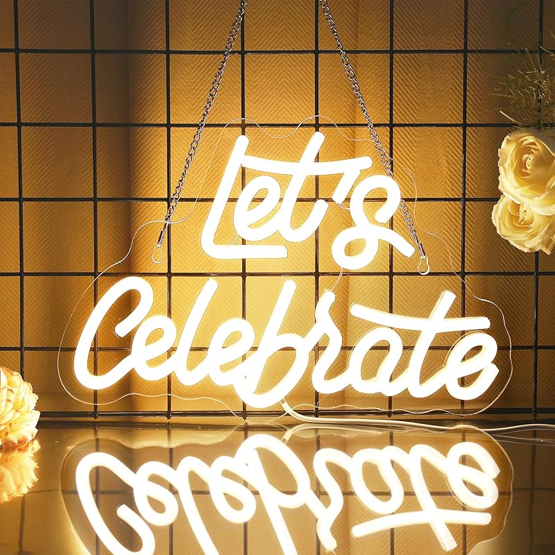 Let’s Celebrate Neon Sign, Dimmable LED Light for Wall Decor, USB Powered, Aesthetic Decoration for Home, Bar, Bistro, Club, Party Birthday Wedding