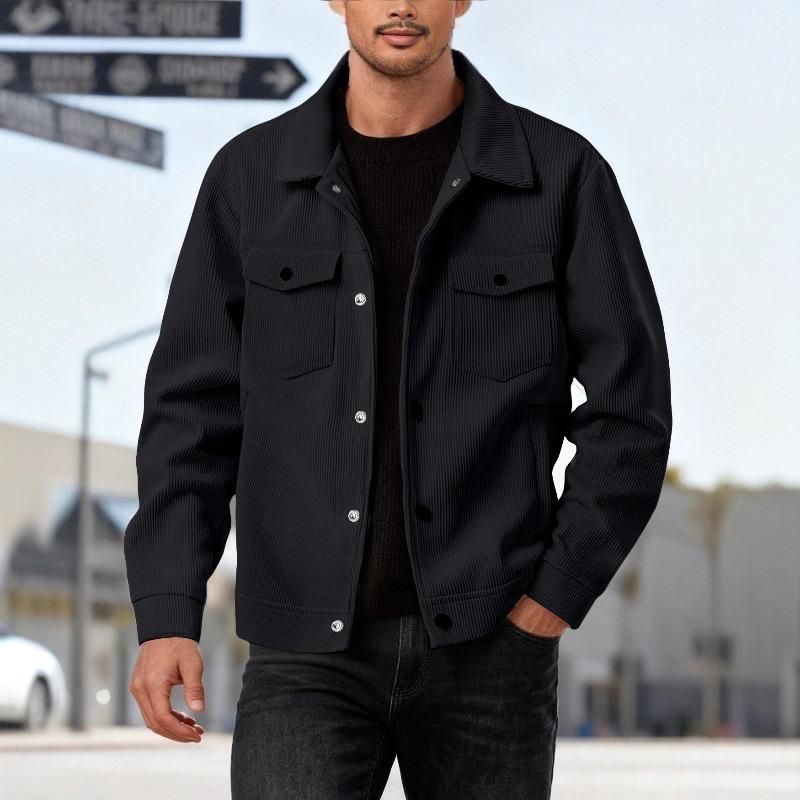 Spring Corduroy Single-breasted Casual Collar Long-sleeved Shirt Casual Sports Pocket Jacket Men