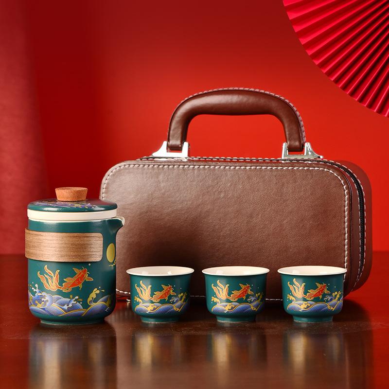 Creative Ceramic Kung Fu Travel Tea Set Portable Kuaike Cup Company Business Gift Box