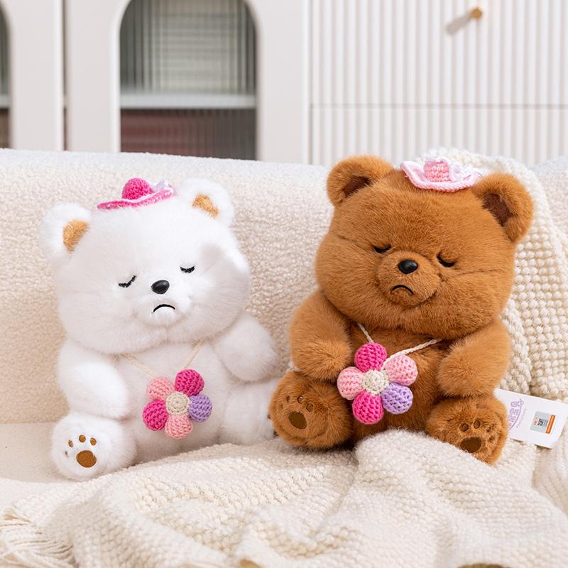 Adorable Injured Bear With Flower Plush Toy Creative Stuffed Animal Soft Cartoon Fluffly Bear Girls Hugging Pillow Funny Gift