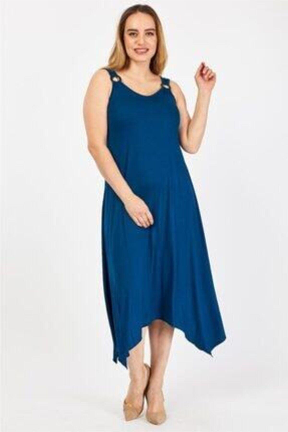 

Women s Big Size Dress Strappy Petrol Blue Buckle Detailed Dress XL/2XL