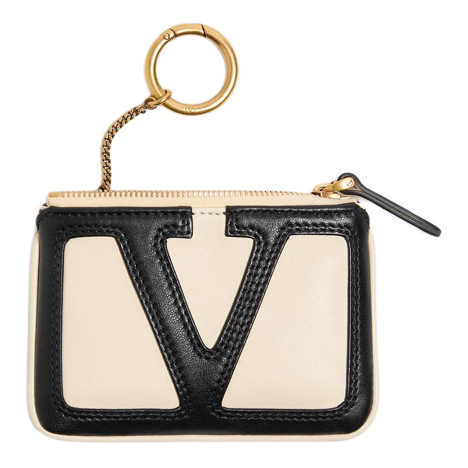 

Valentino Viva Superstar Brand Logo Lambskin Key Pouch Women Accessories Butter-White Black 7W2P0AK1PTJR4V Butter White & Black