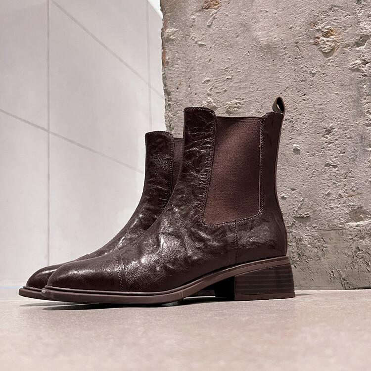 

Сигаретные ботинки Мартин женские 2025 осень и зима новые корейская версия на толстой подошве на толстом каблуке сигаретные сапоги-трубы кожаные тонкие ботинки женские 39 светло-коричневого