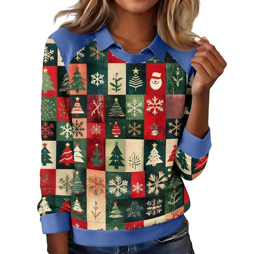 Women's Fashion Christmas Printed Long-Sleeve Pullover Top