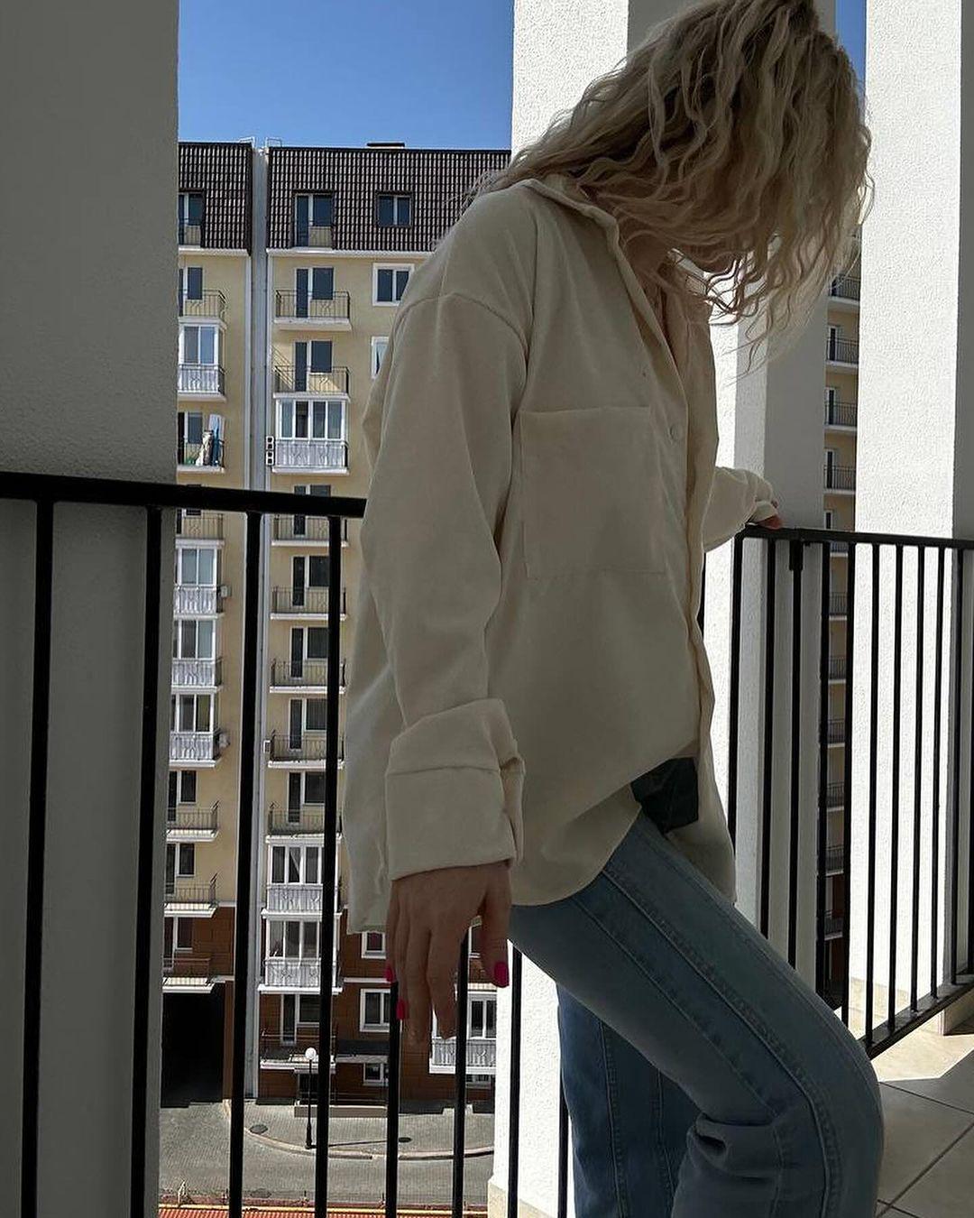 

European & American Fashion Solid Color Loose Long Sleeve Cardigan Shirt (Spring/Autumn 2025) S вершковий/білий