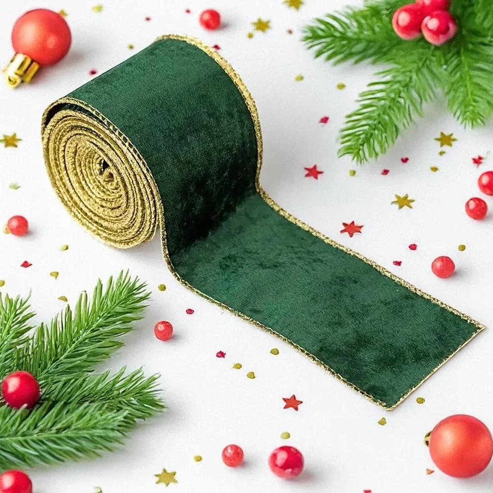 2pcs Swan Flocking Fabric Ribbon Gold-edged Ribbon Christmas Tree Decoration Christmas Crafts Supplies Christmas Decoration