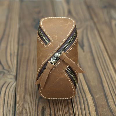 Creative Vintage Leather Key Wallet, Zipper Key Card Holder, Unisex Genuine Leather Key Case for Home & Car Use