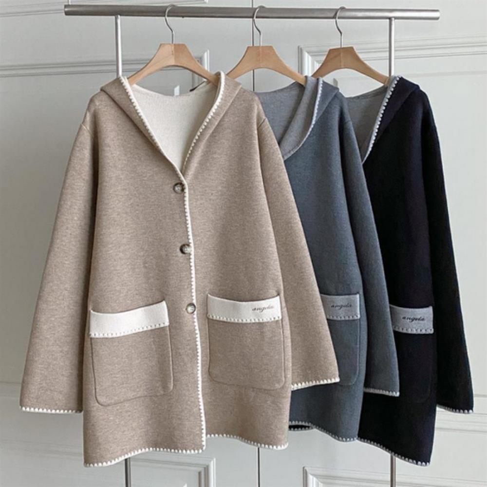 New Arrivals Open Run Women Double Pocket Button Viscose Hoodie Cardigan