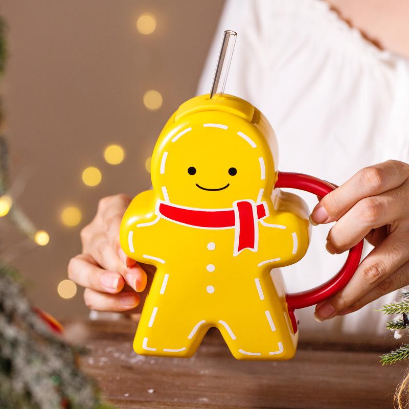 Cute Cute Gingerbread Man Ceramic Water Cup Girl Couple Christmas Gift Office Home Afternoon Tea Water Cup