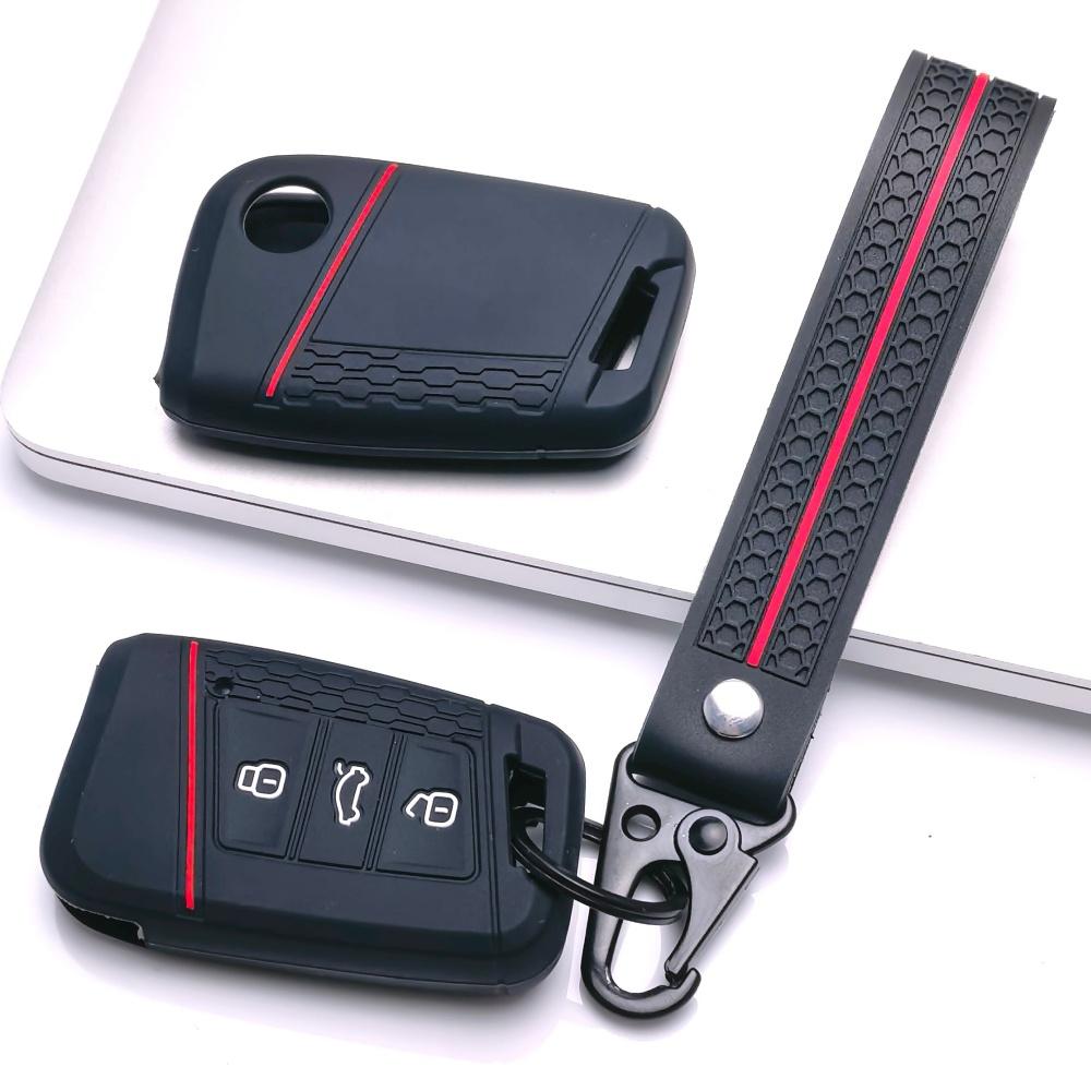 Key Fob Cover for Volkswagen Golf Tiguan Passat Octavia A7 MK7 MK2 B8 with Keychain Anti-Scratch Guard Shockproof Protection Soft Grip Texture