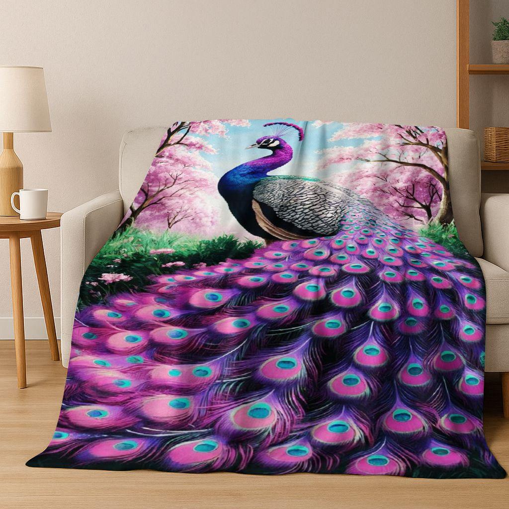3D Colorful Peacock Romantic Birds Dream Flannel Blanket,Cozy Soft Throw Blanket for Home Bedroom Bed Sofa Picnic Cover Gift Kid