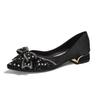 Coarse Heel Single Shoes Women's New Bow Rhinestone High Heels Pointed Head Shallow Mouth Large Size -