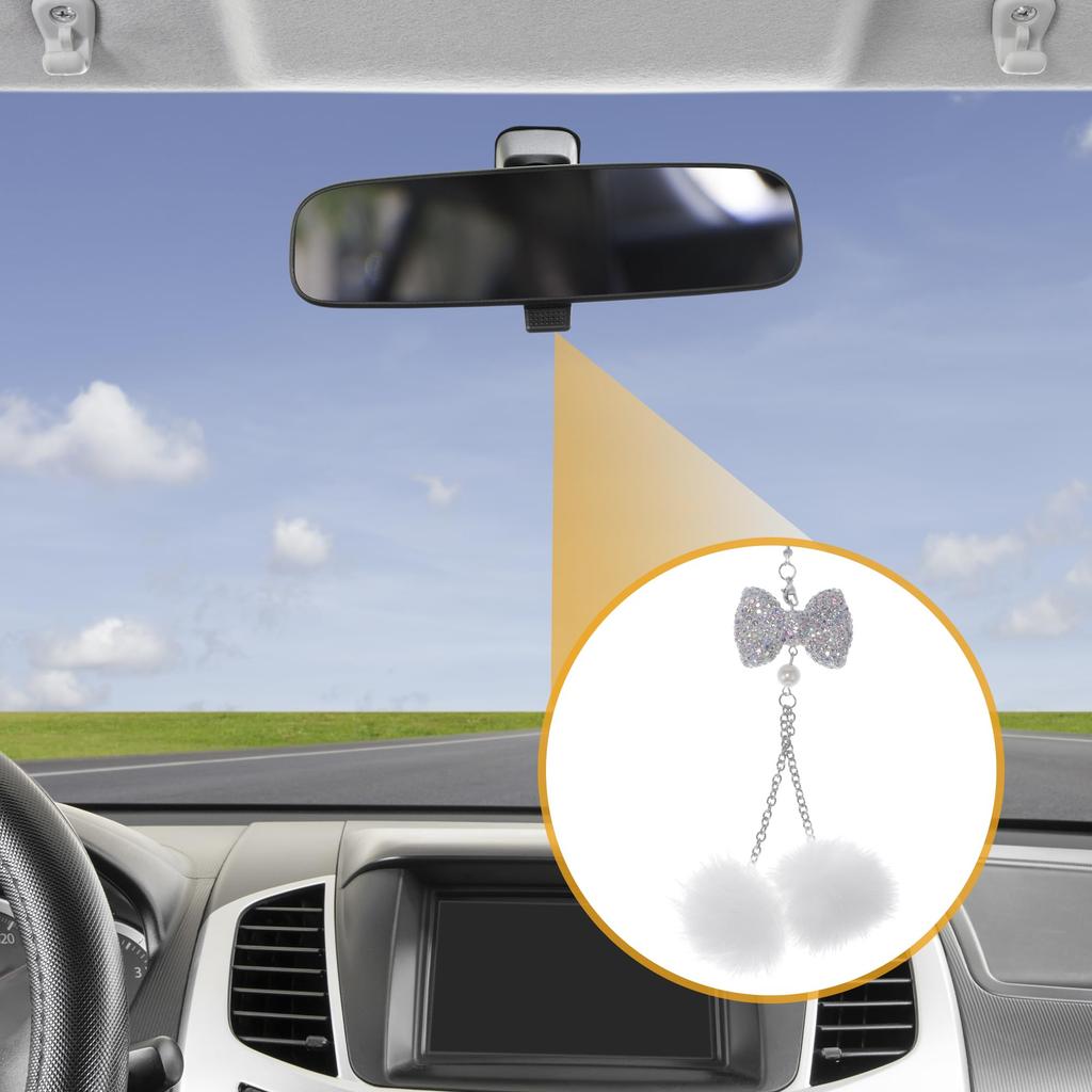 Partuto 1pcs Artificial Crystal Bow Mink Hair Car Rear View