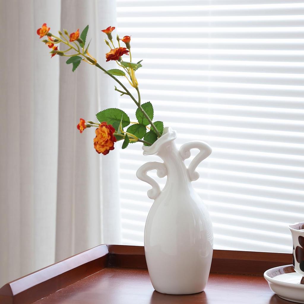 Vase with Attitude, White Ceramic Small Neck Vases, Novel and Lovely Unique Shape Vase, 7inch Modern Home Decoration Vases, Can Be Used As A