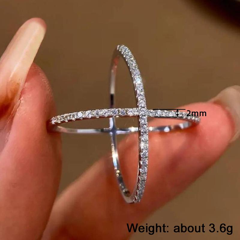 Huitan Simple Cross Design Ring for Women Stylish Daily Party CopperColor Accessories with Shiny CZ Low-Key Lady Finger Jewelry
