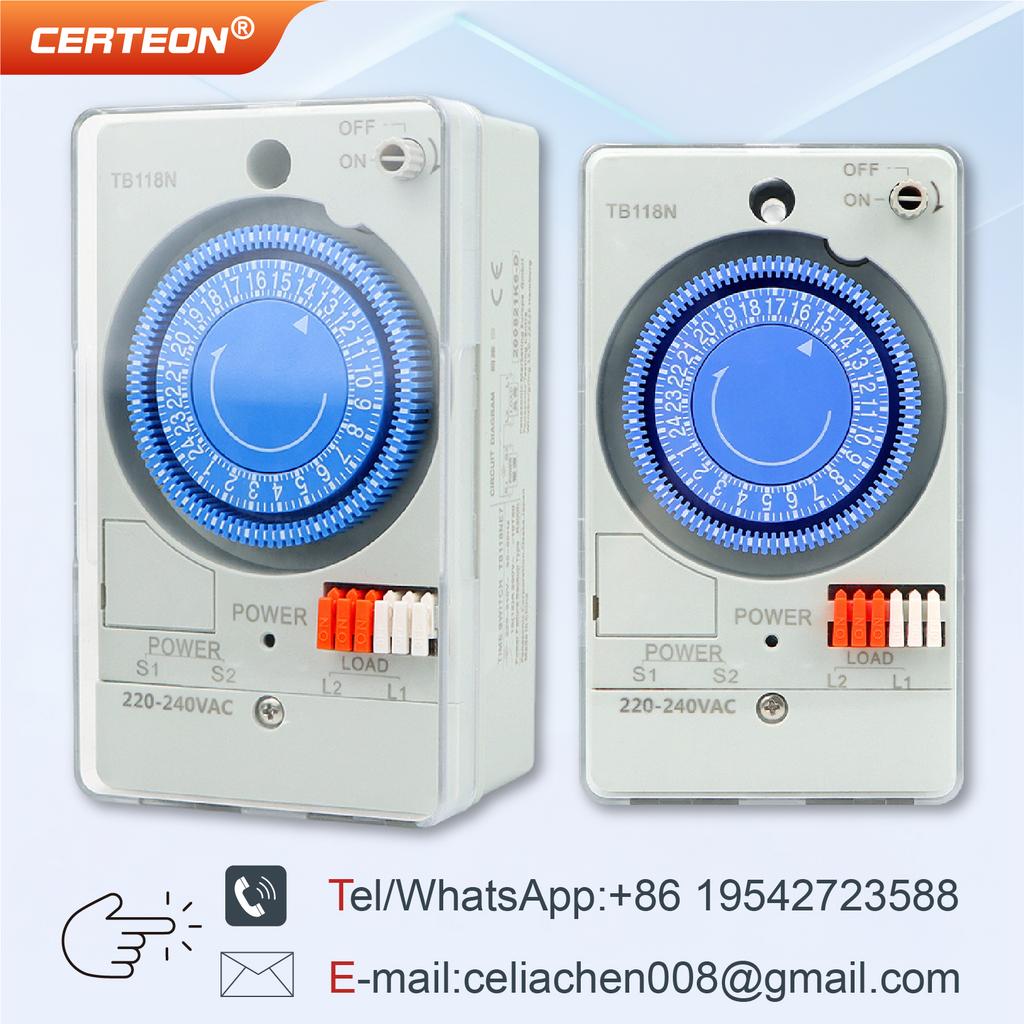TB118N Mechanical Timer Switch 24 Hour Time Control Switch 220-240VAC Street Light Billboard Water Heater 300H Backup3