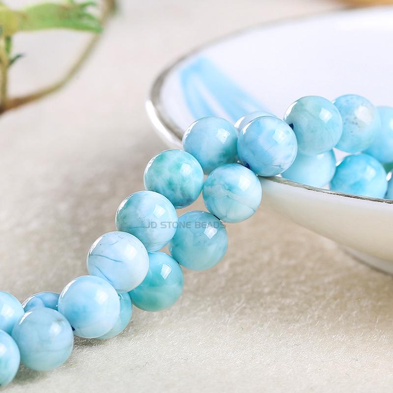 Jingde Jewelry Natural Larimar Round Beads - Semi-precious Sea Pattern Stones for DIY Jewelry Accessories.