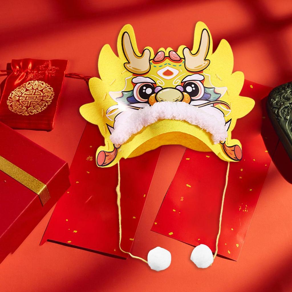 Kinesiska nyårsdrakhatt Djurhatt Prydnad DIY Hantverkstillbehör Nyårsfest Hemma Kontor Dekor Söt Drakhuvudhatt